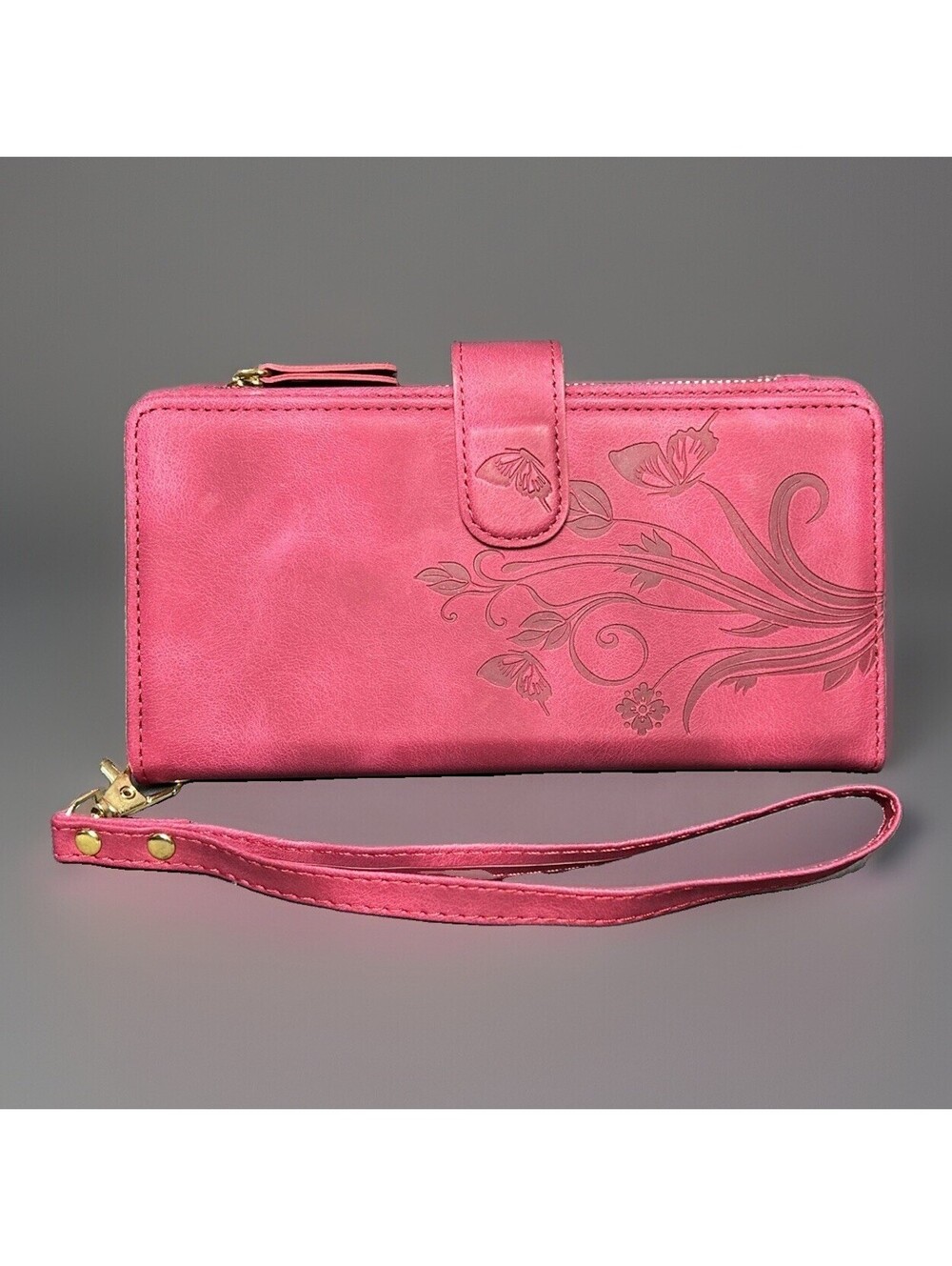 Unbranded Pink Floral Butterfly Wallet Wristlet Checkbook Clutch Organizer Vegan